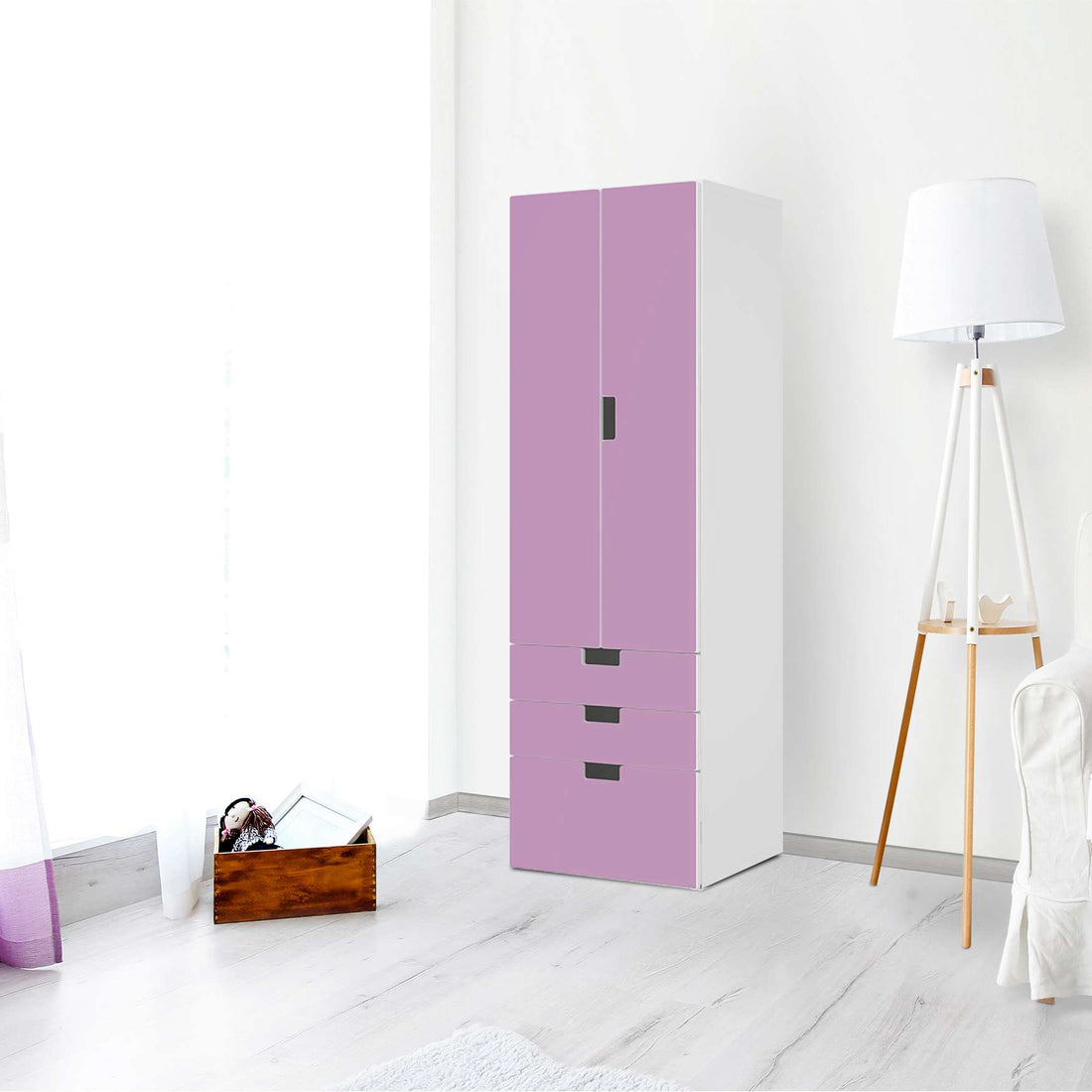 Klebefolie Flieder Light - IKEA Stuva kombiniert - 3 Schubladen und 2 große Türen (Kombination 1) - Wohnzimmer