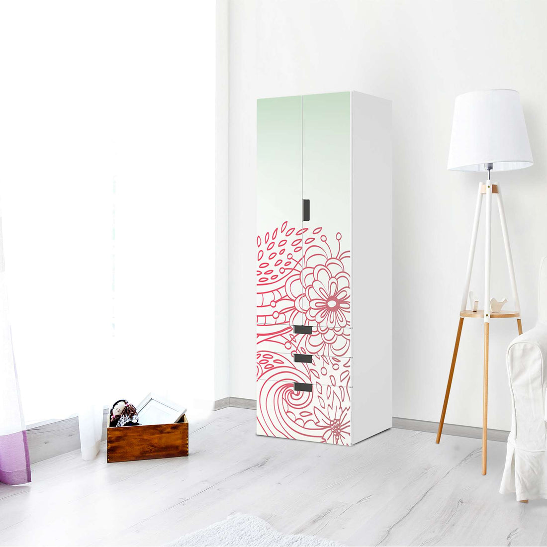 Klebefolie Floral Doodle - IKEA Stuva kombiniert - 3 Schubladen und 2 große Türen (Kombination 1) - Wohnzimmer