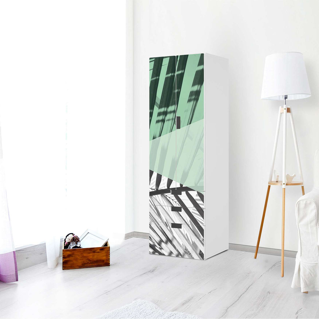 Klebefolie Palmen mint - IKEA Stuva kombiniert - 3 Schubladen und 2 große Türen (Kombination 1) - Wohnzimmer
