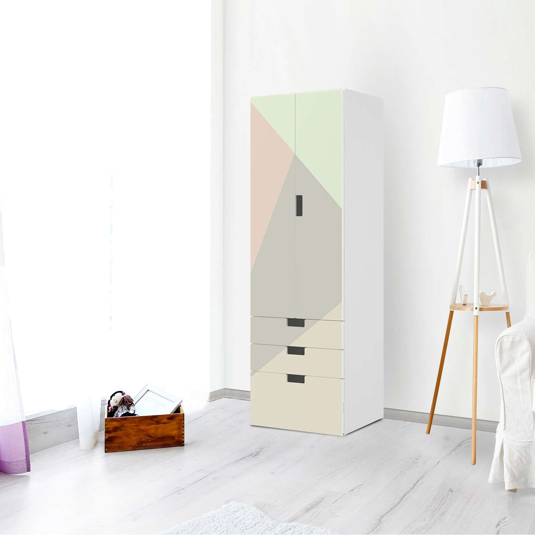 Klebefolie Pastell Geometrik - IKEA Stuva kombiniert - 3 Schubladen und 2 große Türen (Kombination 1) - Wohnzimmer