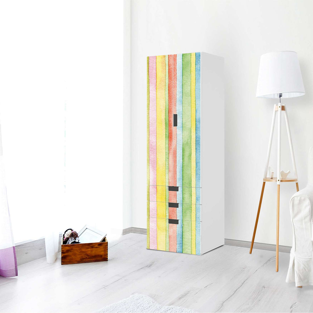 Klebefolie Watercolor Stripes - IKEA Stuva kombiniert - 3 Schubladen und 2 große Türen (Kombination 1) - Wohnzimmer