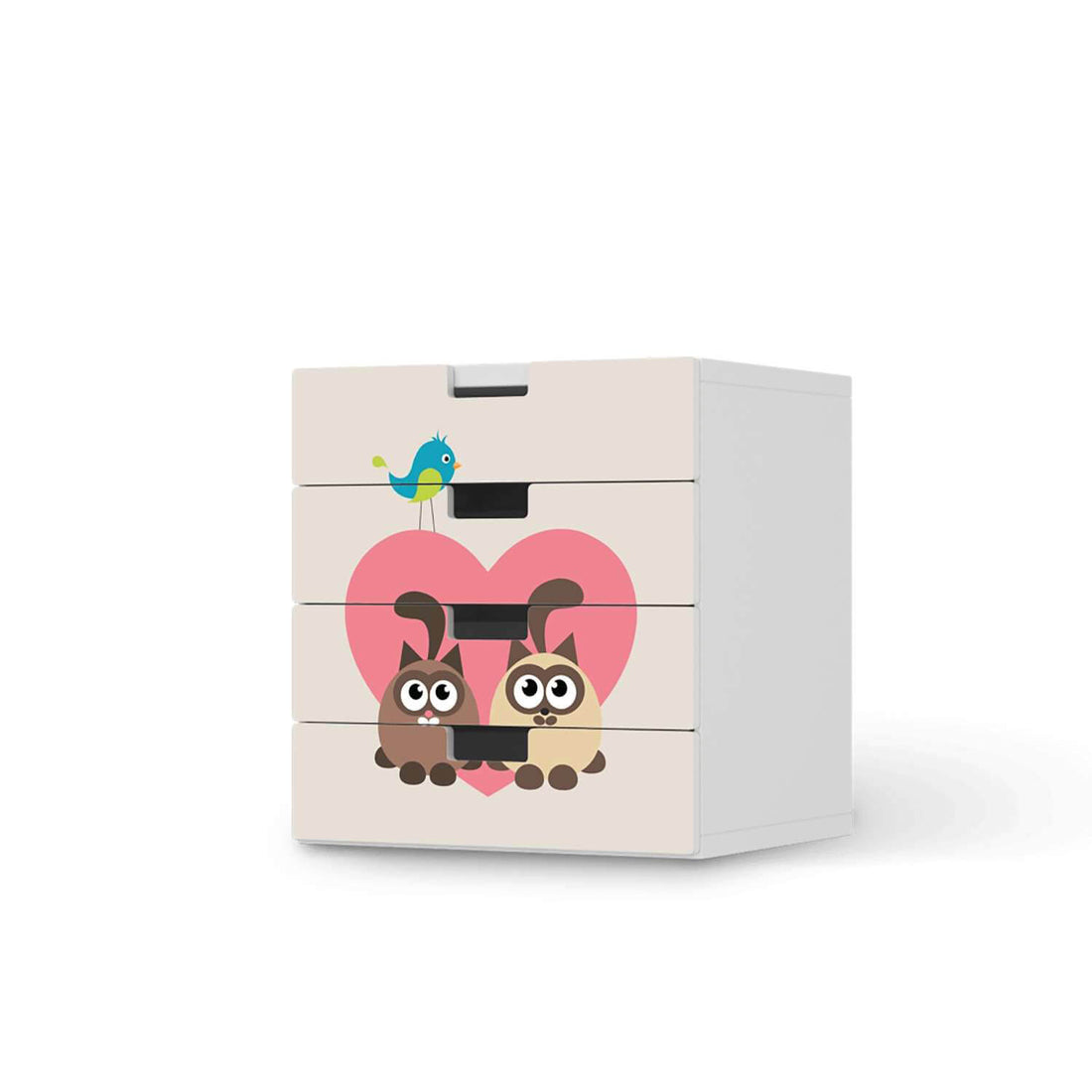 Klebefolie Cats Heart - IKEA Stuva Kommode - 4 Schubladen  - weiss