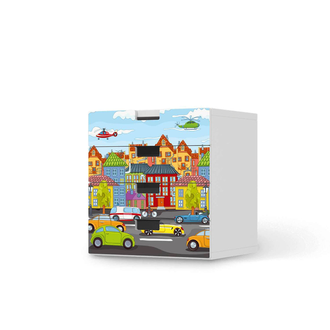 Klebefolie City Life - IKEA Stuva Kommode - 4 Schubladen  - weiss