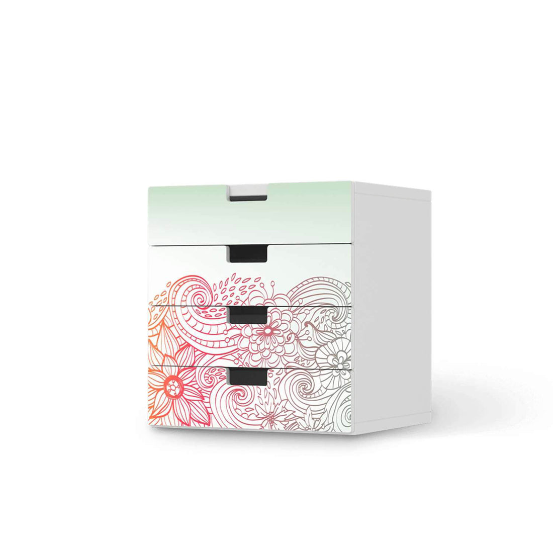 Klebefolie Floral Doodle - IKEA Stuva Kommode - 4 Schubladen  - weiss