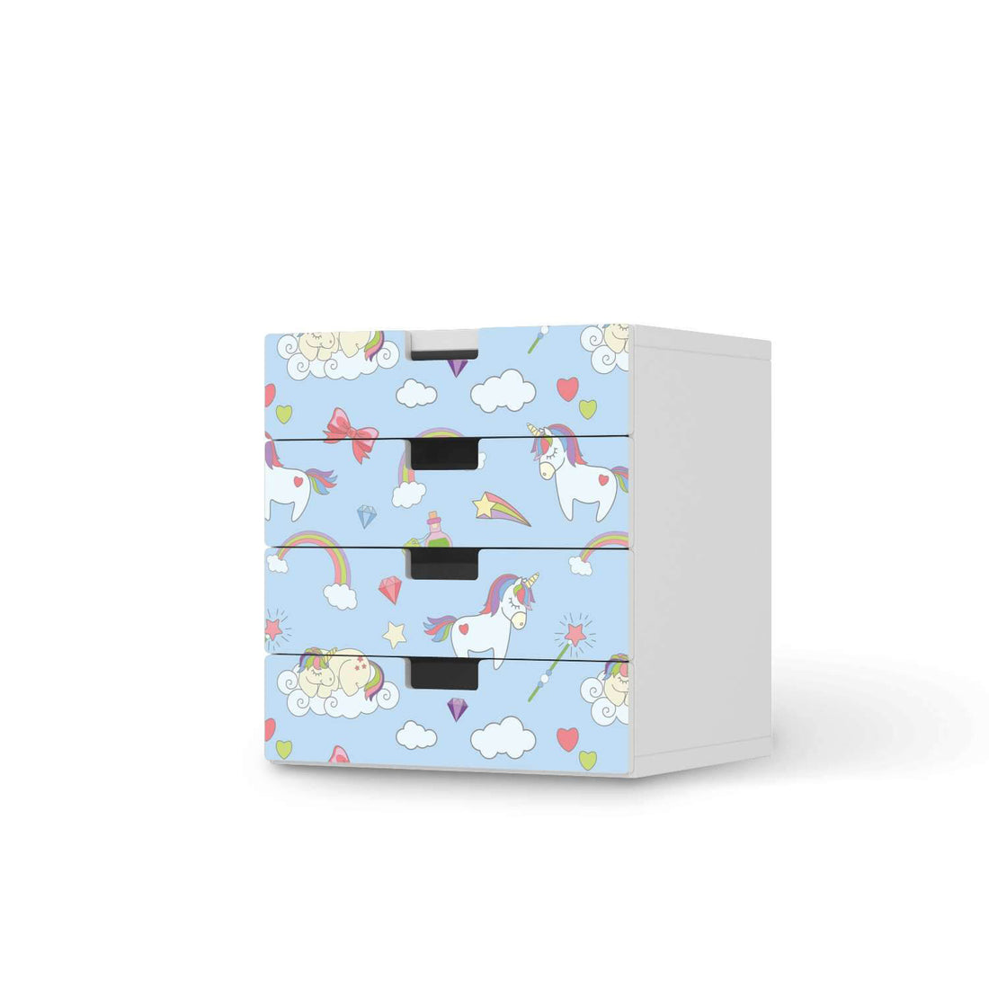 Klebefolie Rainbow Unicorn - IKEA Stuva Kommode - 4 Schubladen  - weiss