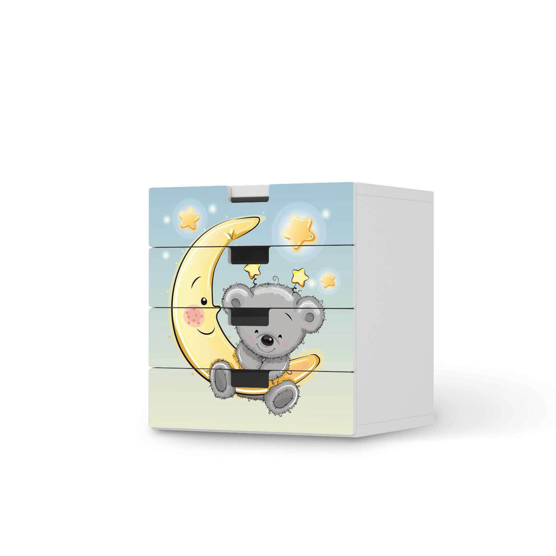 Klebefolie Teddy und Mond - IKEA Stuva Kommode - 4 Schubladen  - weiss