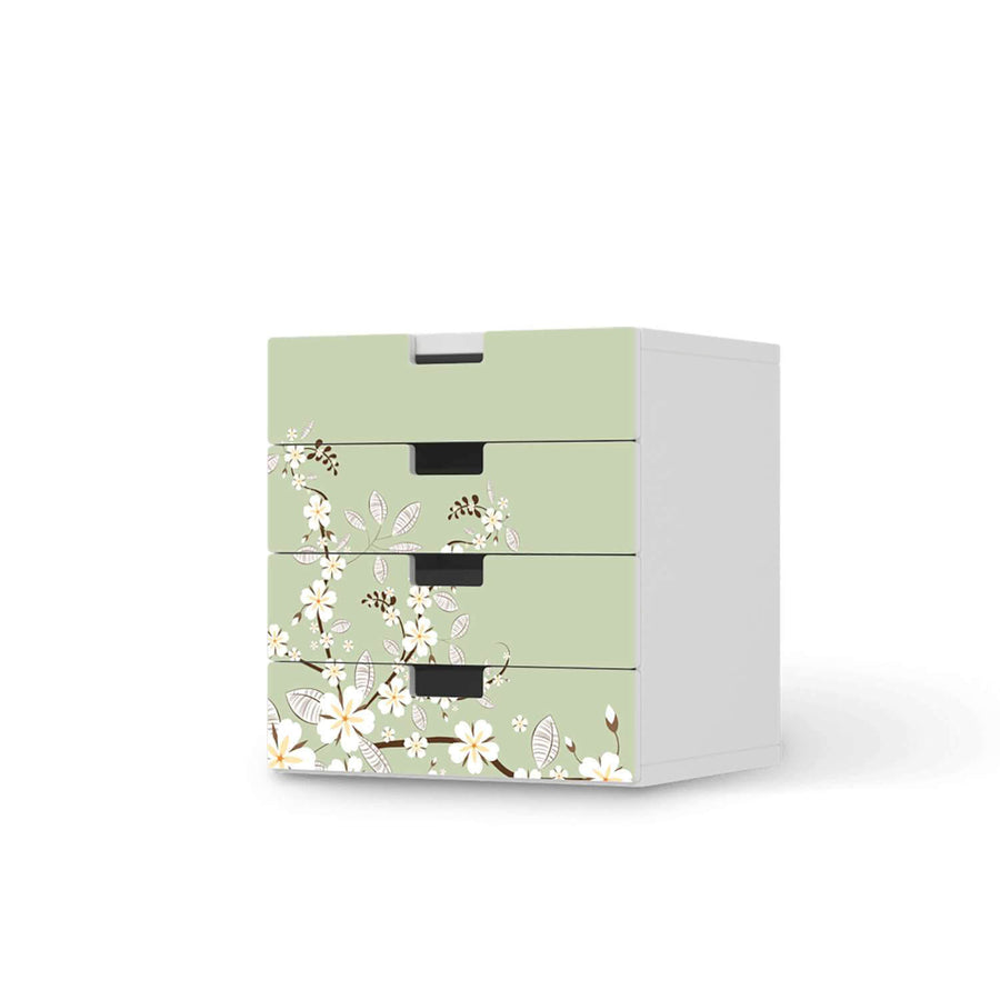 Klebefolie White Blossoms - IKEA Stuva Kommode - 4 Schubladen  - weiss