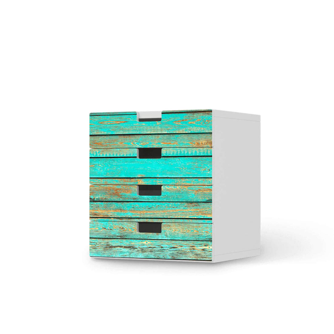 Klebefolie Wooden Aqua - IKEA Stuva Kommode - 4 Schubladen  - weiss