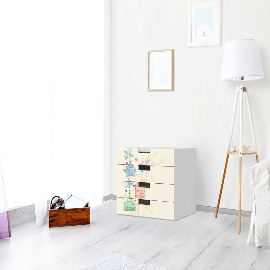 Klebefolie Birdcage - IKEA Stuva Kommode - 4 Schubladen - Wohnzimmer