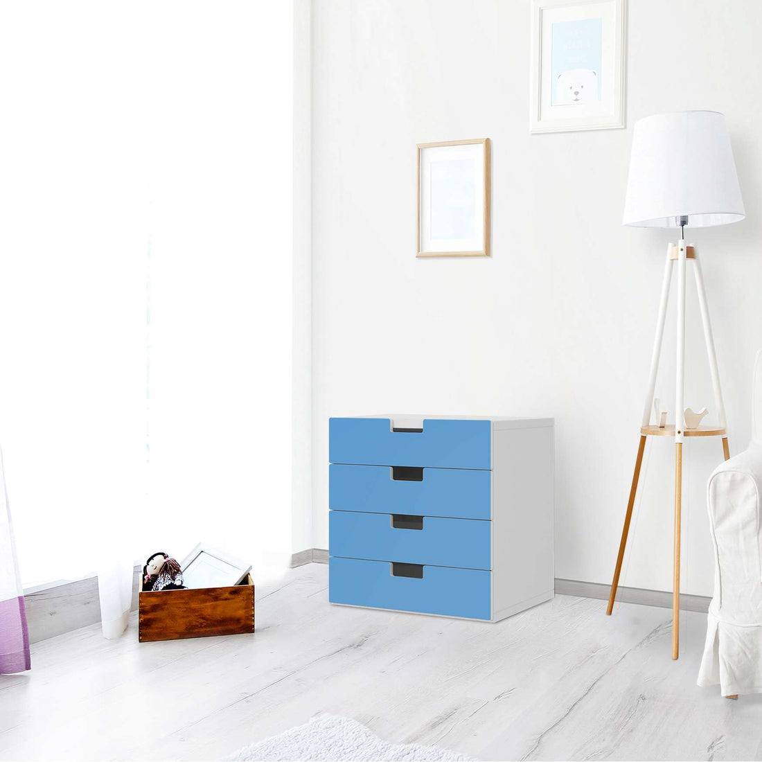Klebefolie Blau Light - IKEA Stuva Kommode - 4 Schubladen - Wohnzimmer