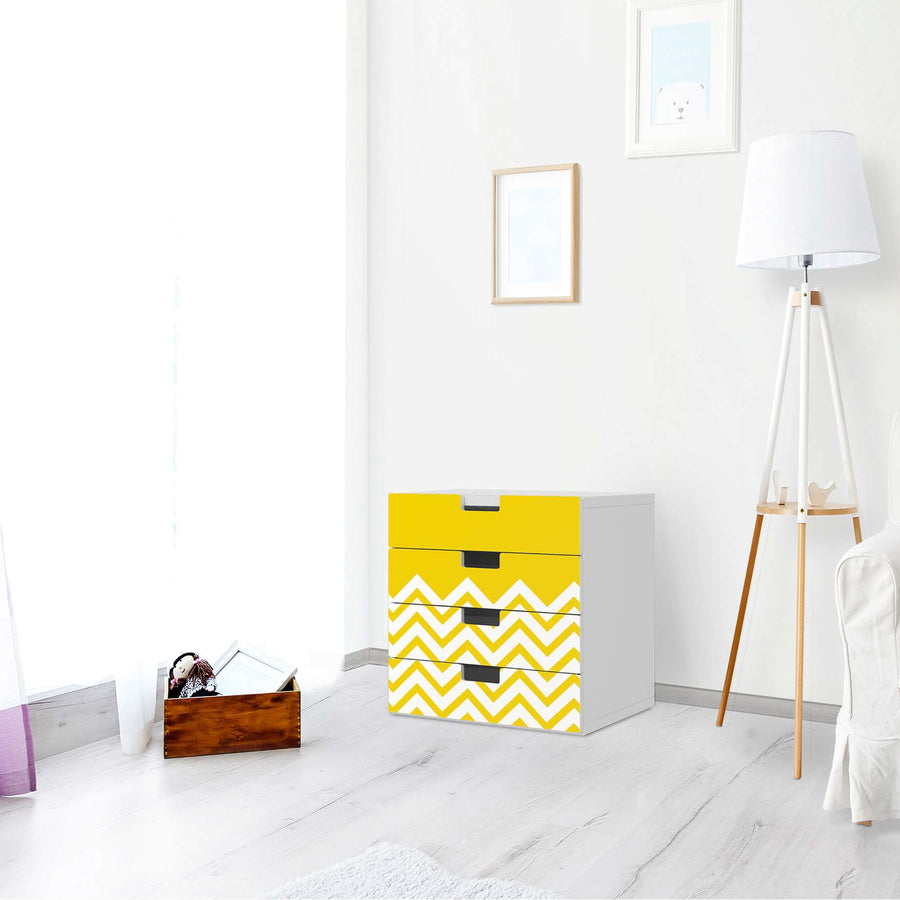 Klebefolie Gelbe Zacken - IKEA Stuva Kommode - 4 Schubladen - Wohnzimmer