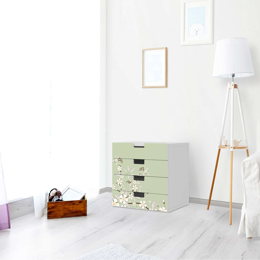 Klebefolie White Blossoms - IKEA Stuva Kommode - 4 Schubladen - Wohnzimmer