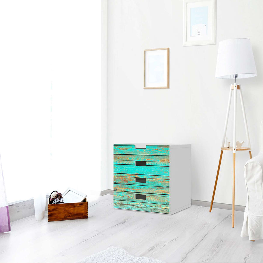 Klebefolie Wooden Aqua - IKEA Stuva Kommode - 4 Schubladen - Wohnzimmer