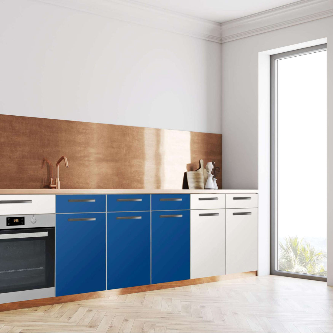 Küchenfolie Blau Dark - Unterschrank 120x80 cm - Seite