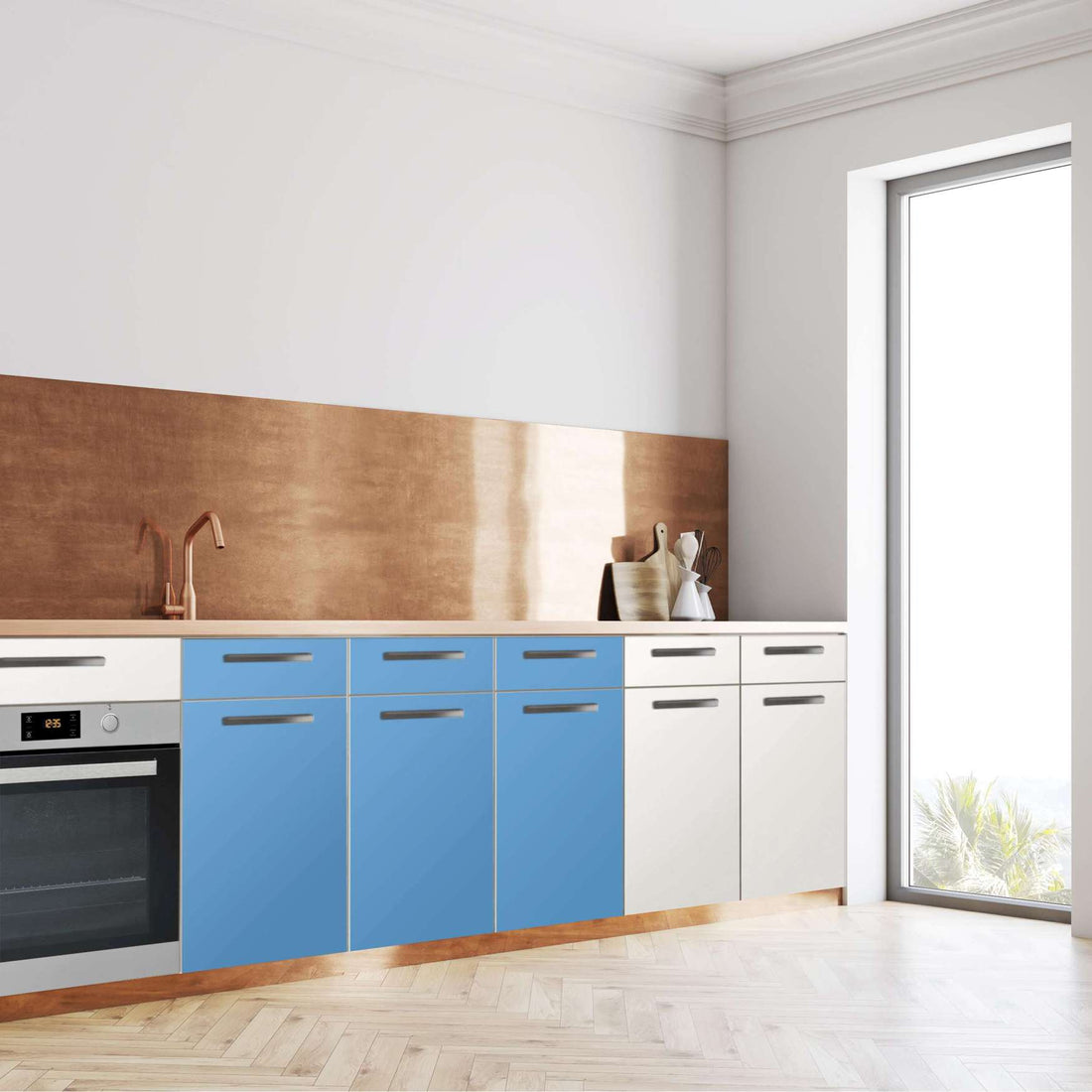Küchenfolie Blau Light - Unterschrank 120x80 cm - Seite