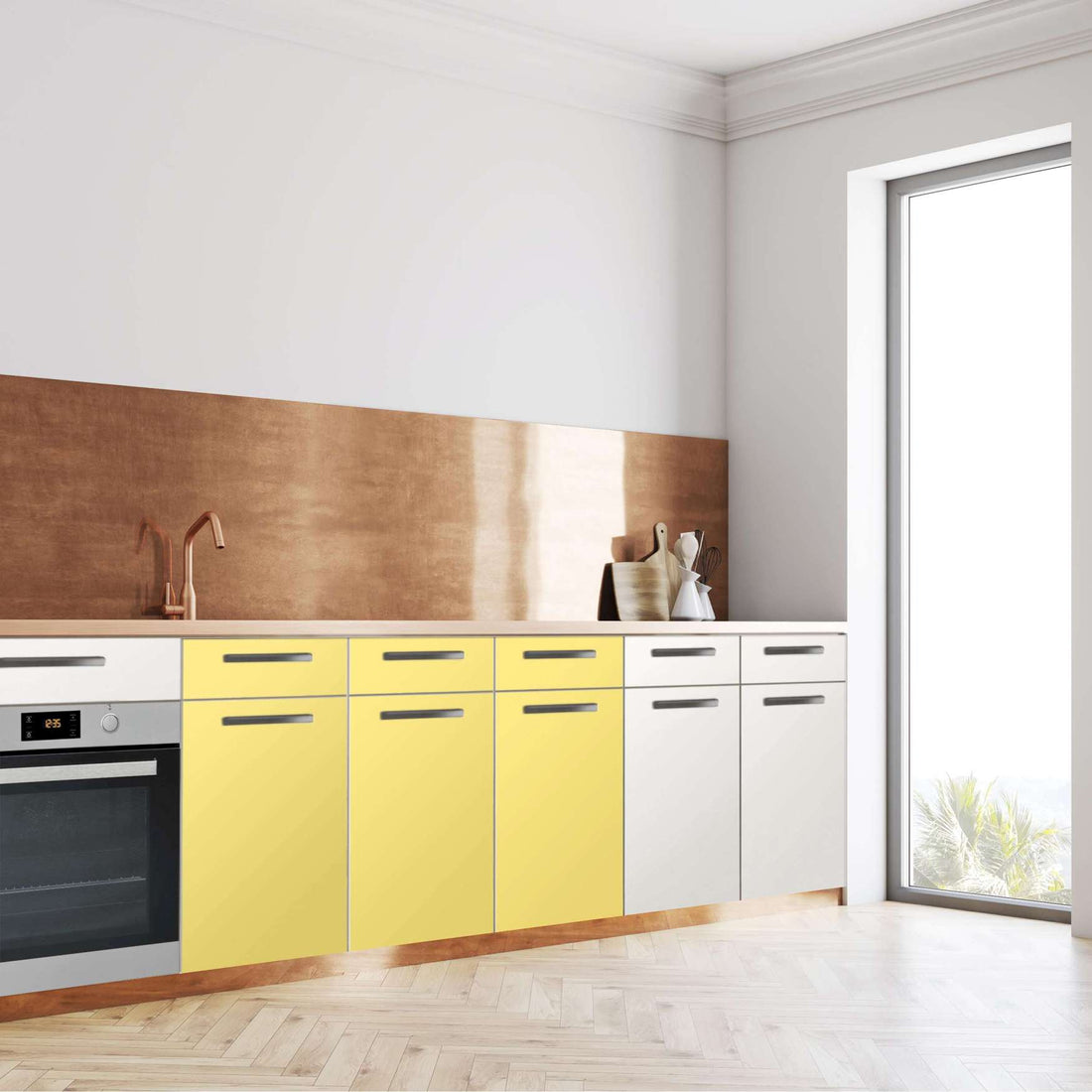 Küchenfolie Gelb Light - Unterschrank 120x80 cm - Seite