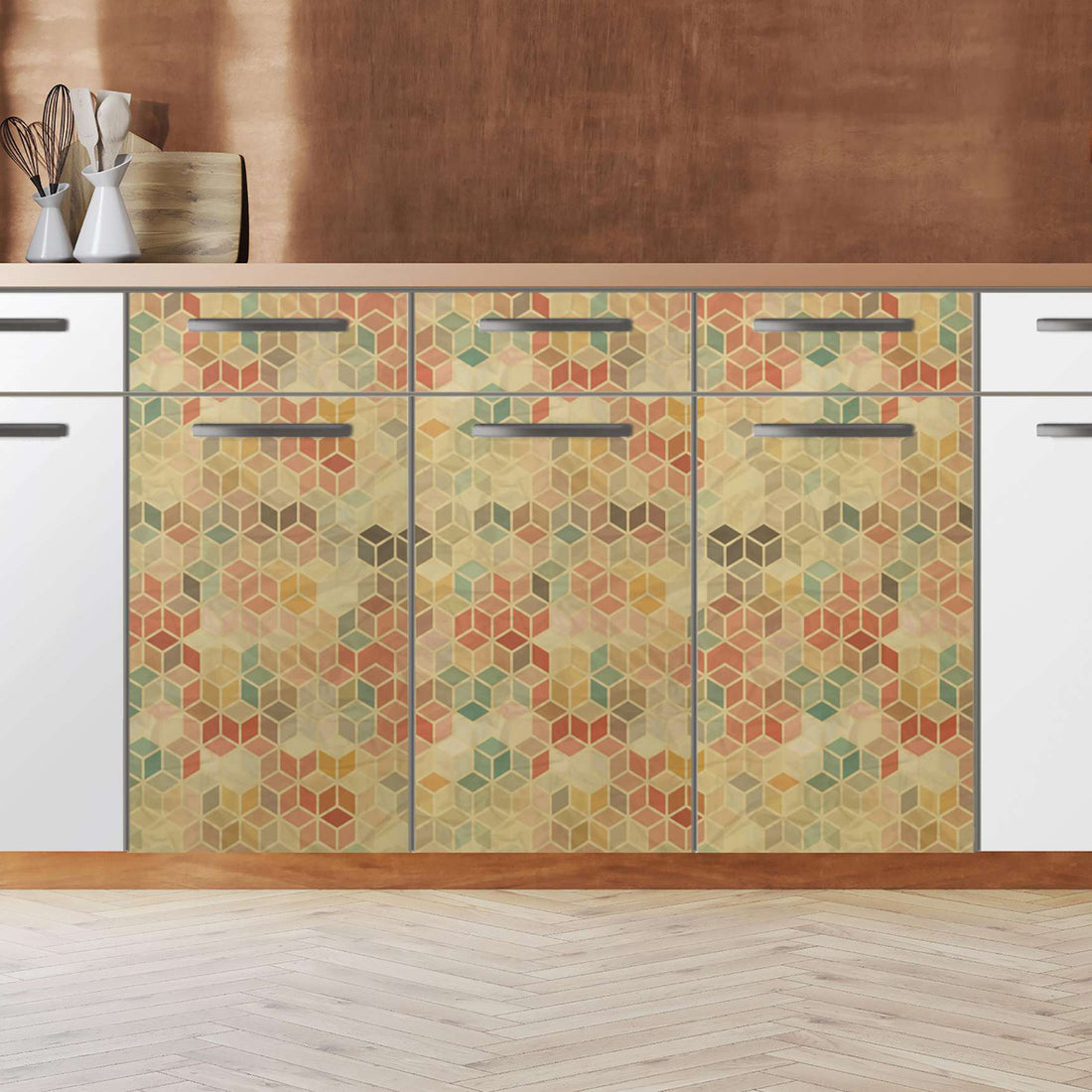 Küchenfolie 3D Retro Pattern - Unterschrank 120x80 cm - Zoom
