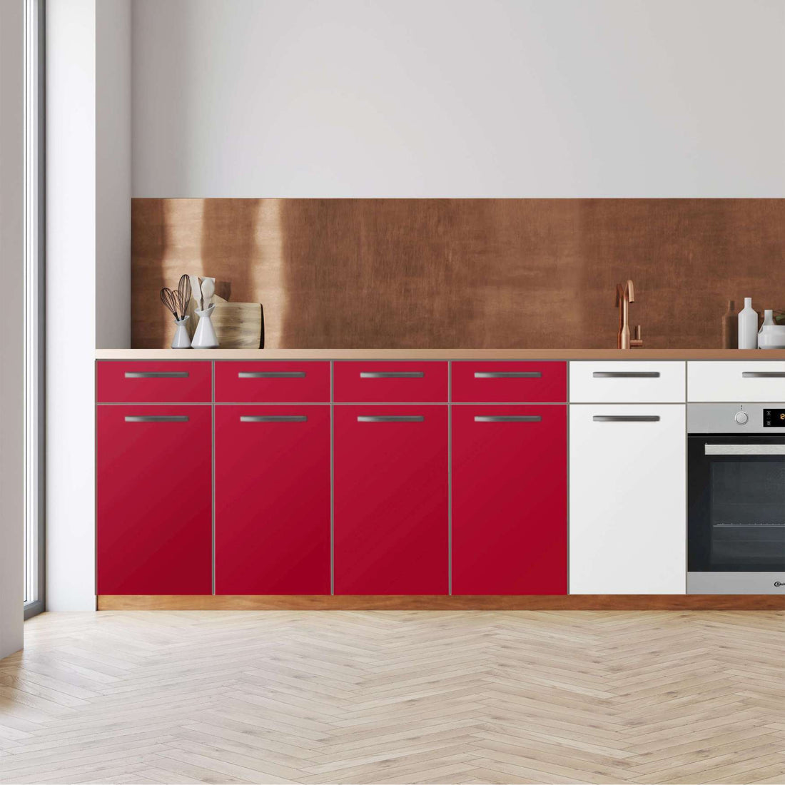 Küchenfolie -Rot Dark - Unterschrank 160x80 cm - Front