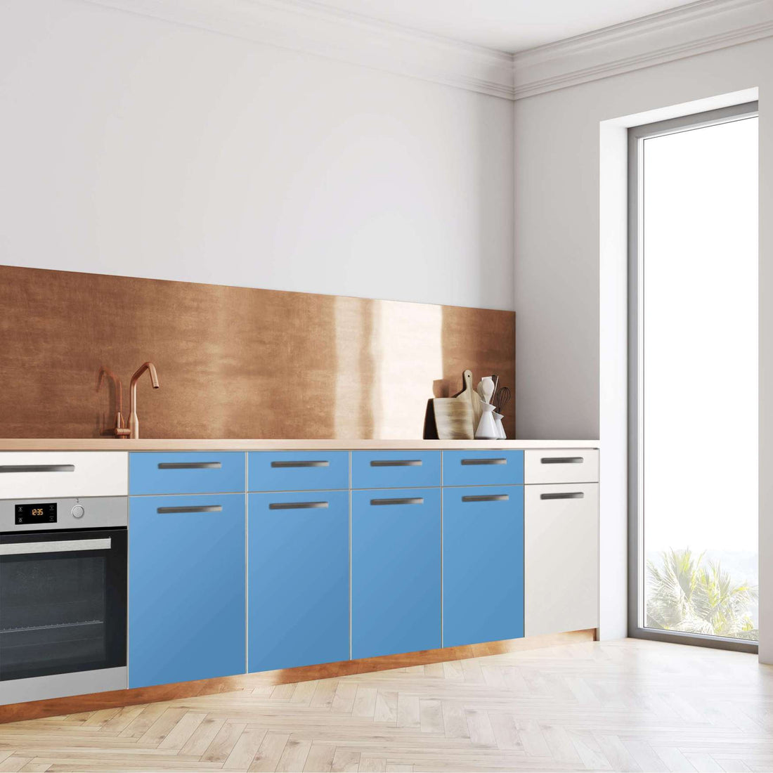 Küchenfolie Blau Light - Unterschrank 160x80 cm - Seite