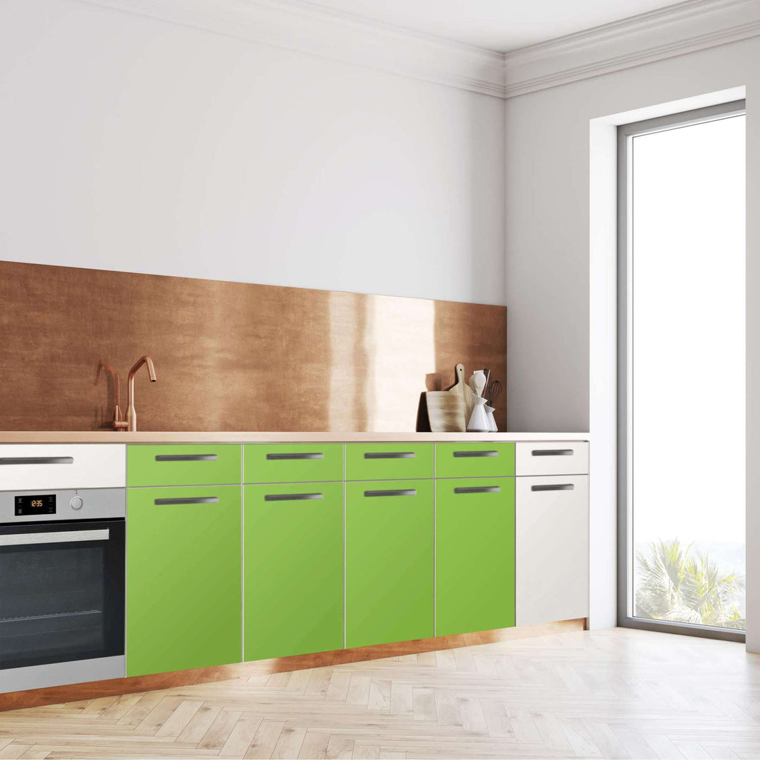 Küchenfolie Hellgrün Dark - Unterschrank 160x80 cm - Seite