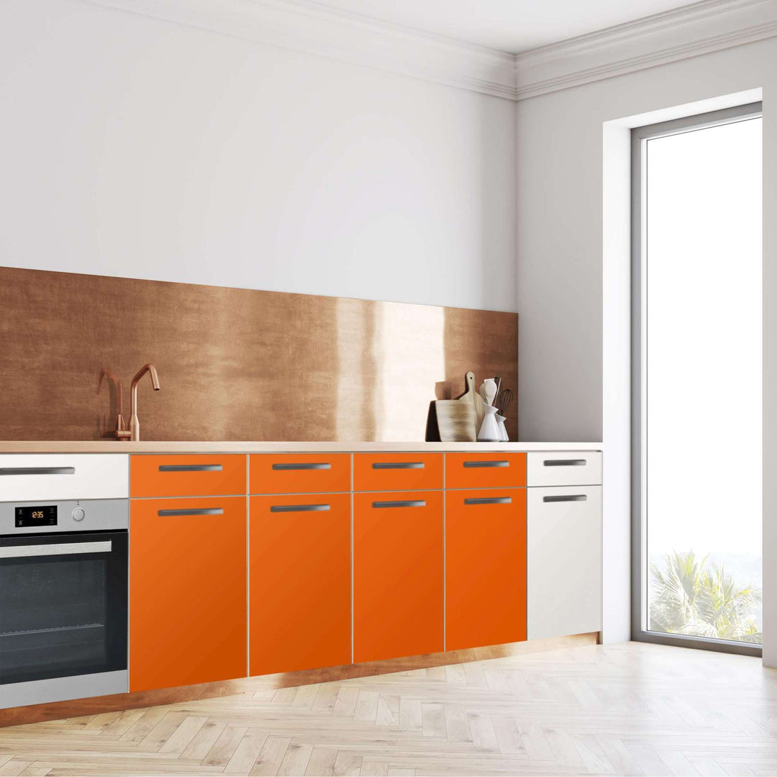 Küchenfolie Orange Dark - Unterschrank 160x80 cm - Seite