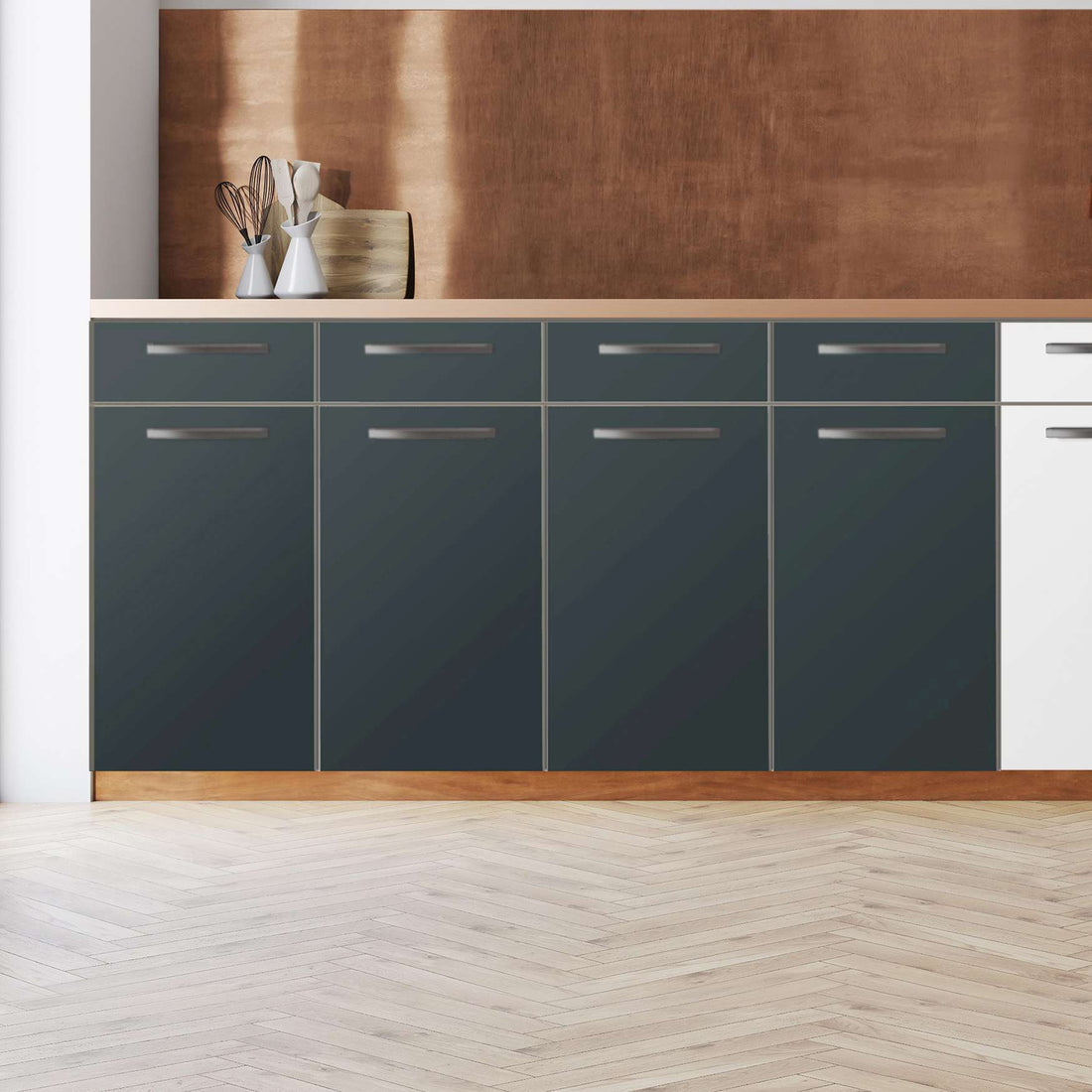 Küchenfolie Blaugrau Dark - Unterschrank 160x80 cm - Zoom