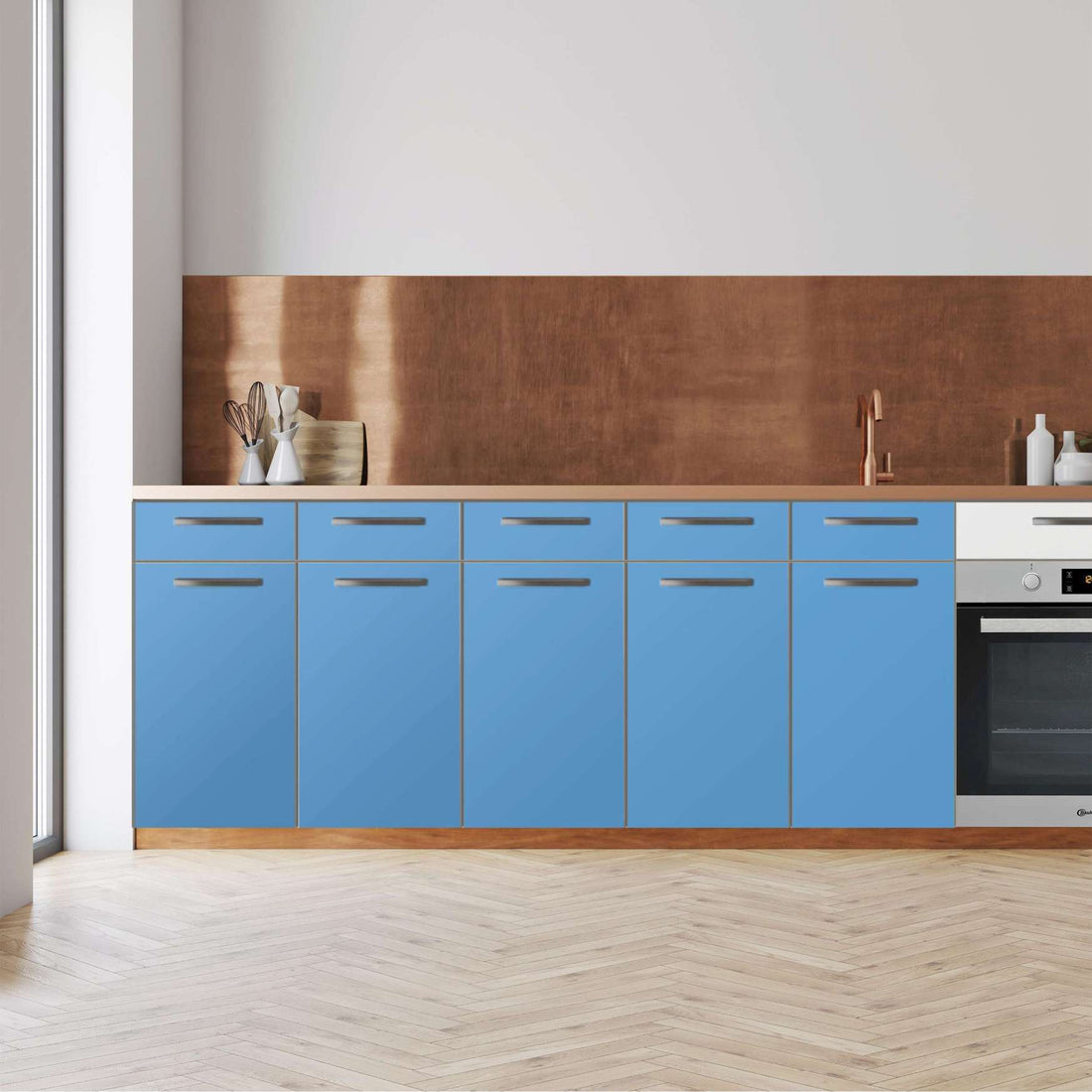 Küchenfolie -Blau Light - Unterschrank 200x80 cm - Front