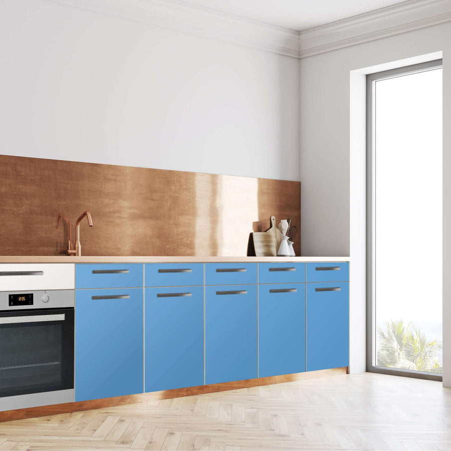 Küchenfolie Blau Light - Unterschrank 200x80 cm - Seite
