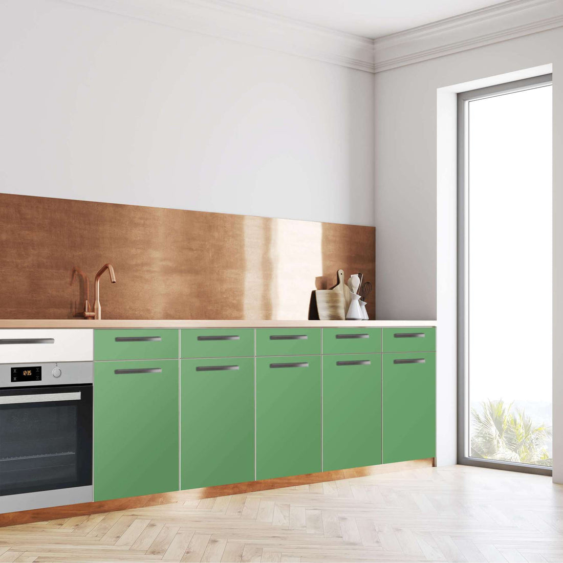 Küchenfolie Grün Light - Unterschrank 200x80 cm - Seite