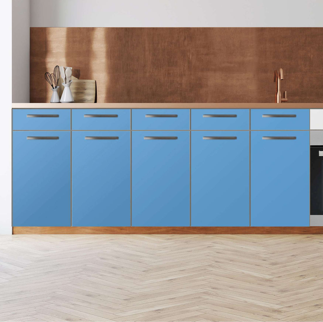 Küchenfolie Blau Light - Unterschrank 200x80 cm - Zoom