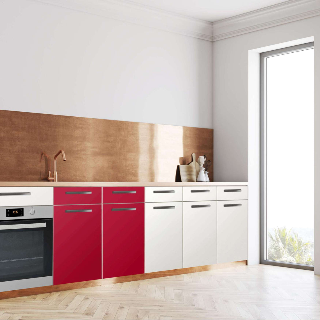 Küchenfolie Rot Dark - Unterschrank 80x80 cm - Seite