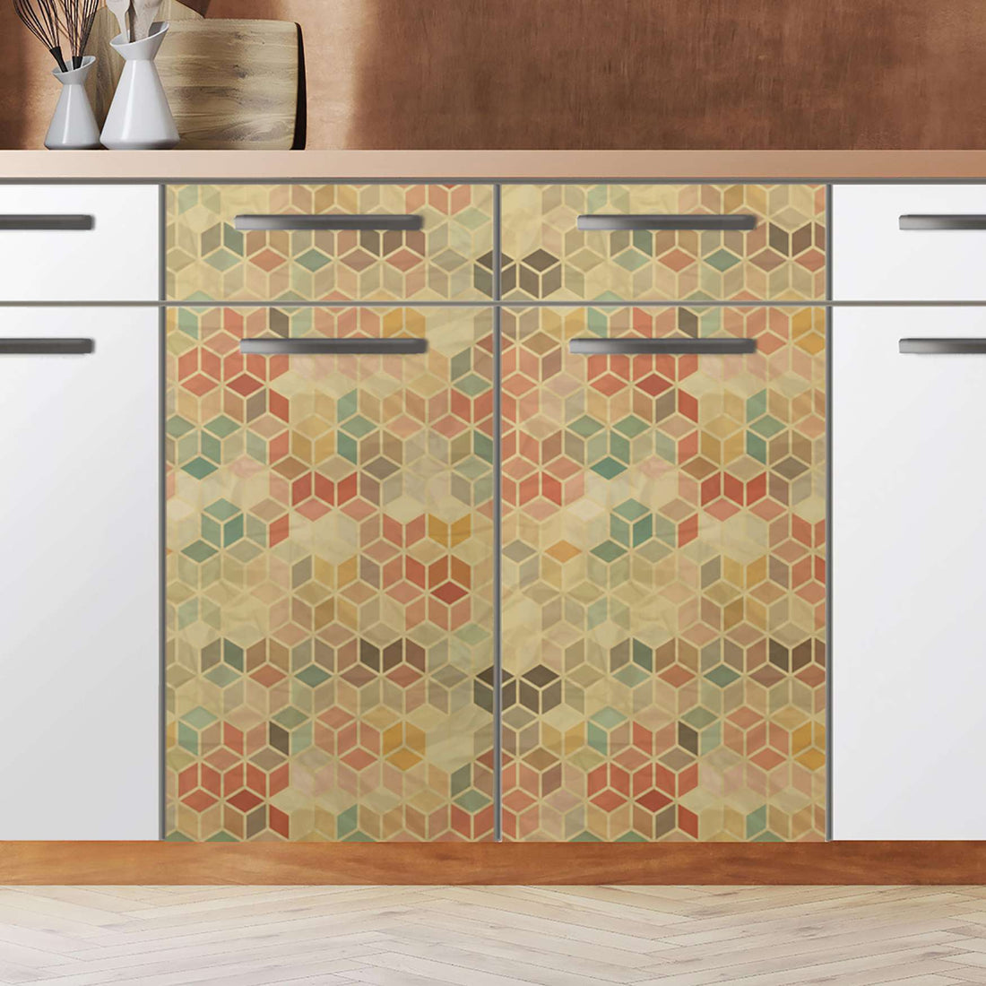 Küchenfolie 3D Retro Pattern - Unterschrank 80x80 cm - Zoom