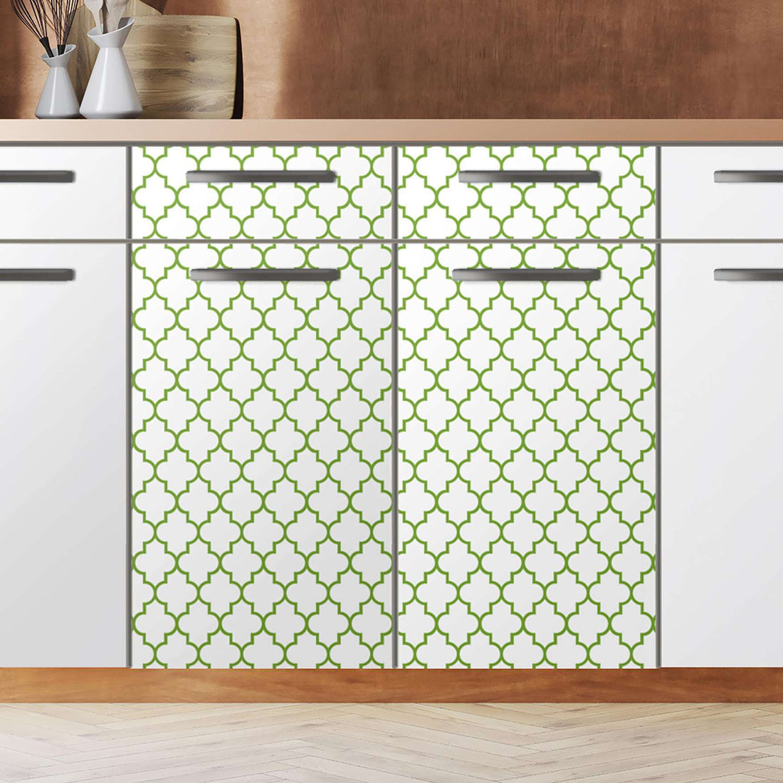 Küchenfolie Retro Pattern - Grün - Unterschrank 80x80 cm - Zoom