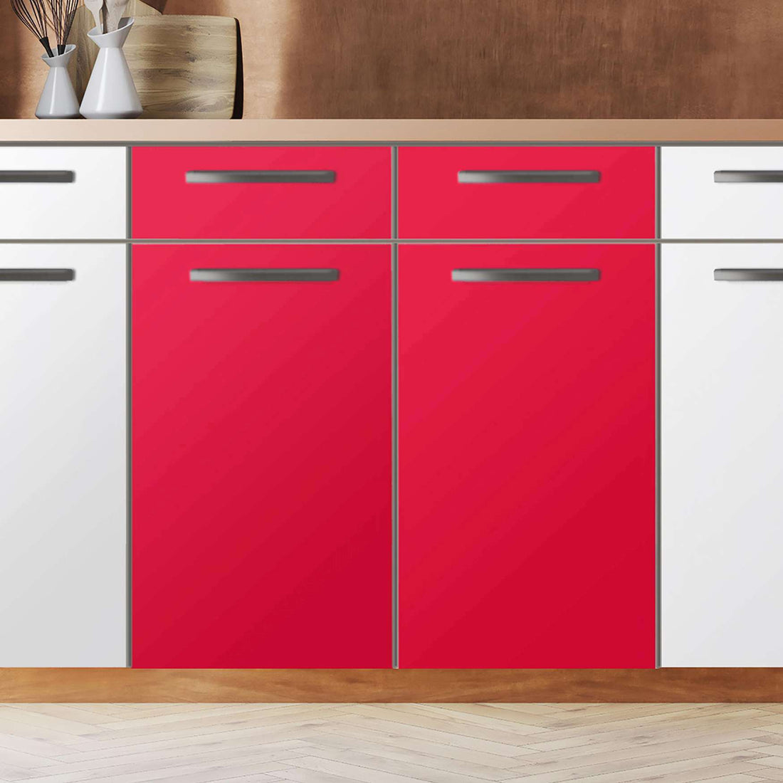 Küchenfolie Rot Light - Unterschrank 80x80 cm - Zoom