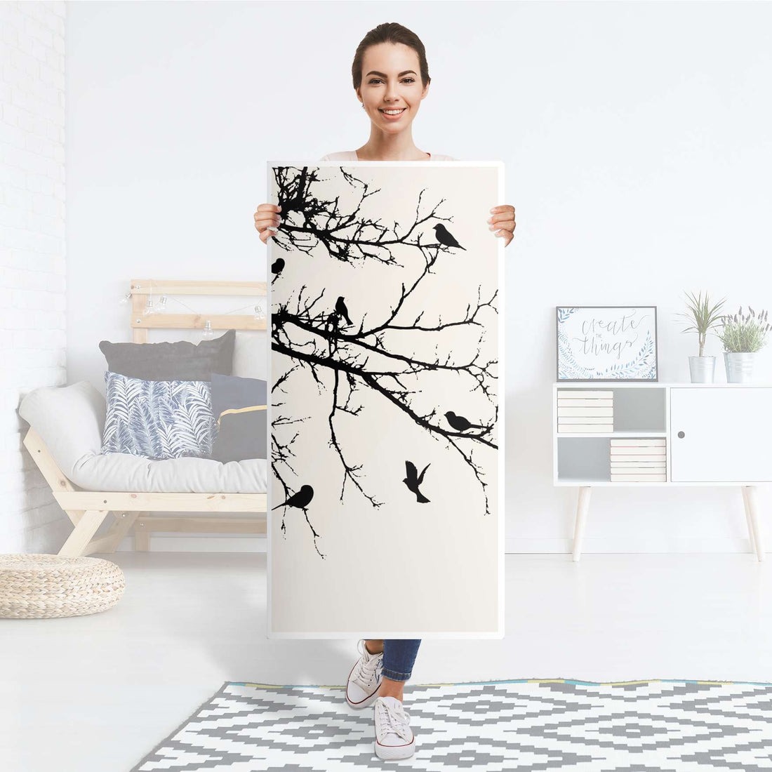 Kühlschrank Folie Tree and Birds 1 - Küche - Kühlschrankgröße 60x120 cm