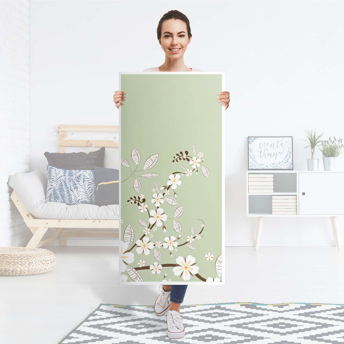 Kühlschrank Folie White Blossoms - Küche - Kühlschrankgröße 60x120 cm