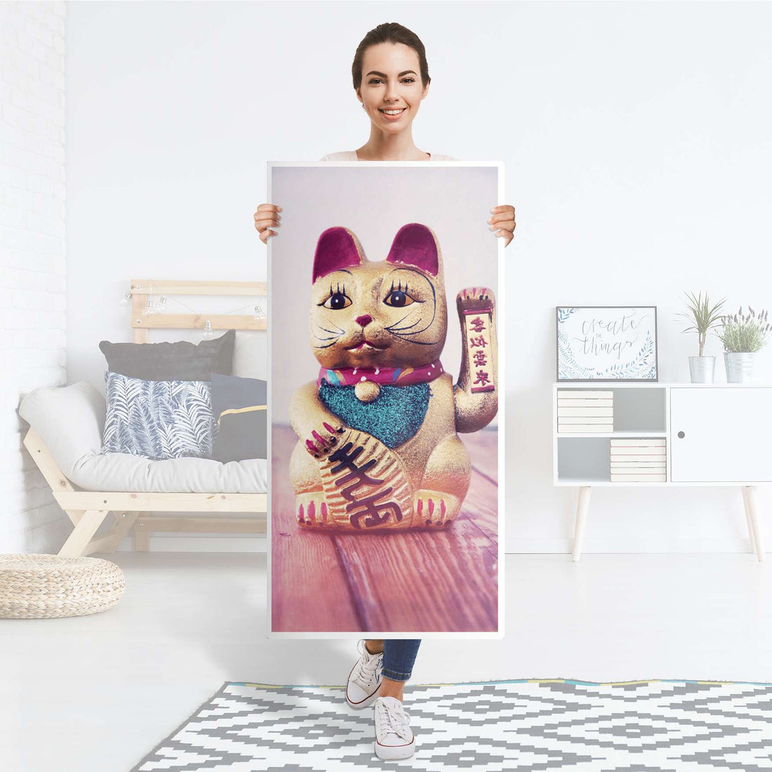 Kühlschrank Folie Winkekatze - Küche - Kühlschrankgröße 60x120 cm