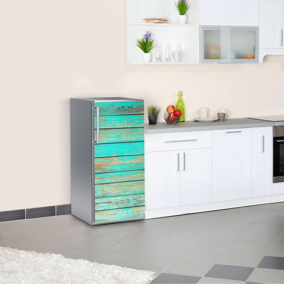 Kühlschrank Folie Wooden Aqua  Kühlschrank 60x120 cm