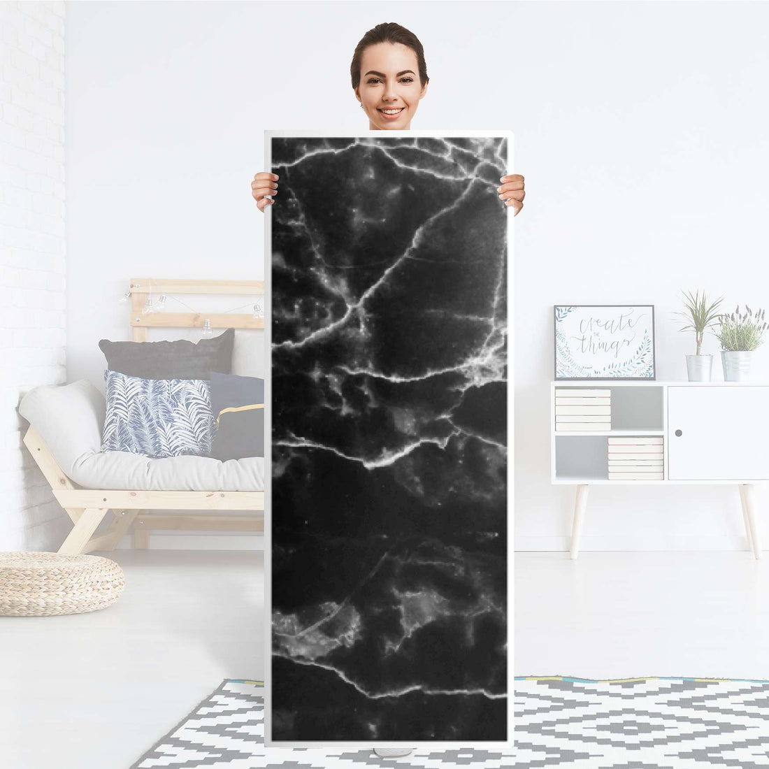 Kühlschrank Folie Marmor schwarz - Küche - Kühlschrankgröße 60x150 cm