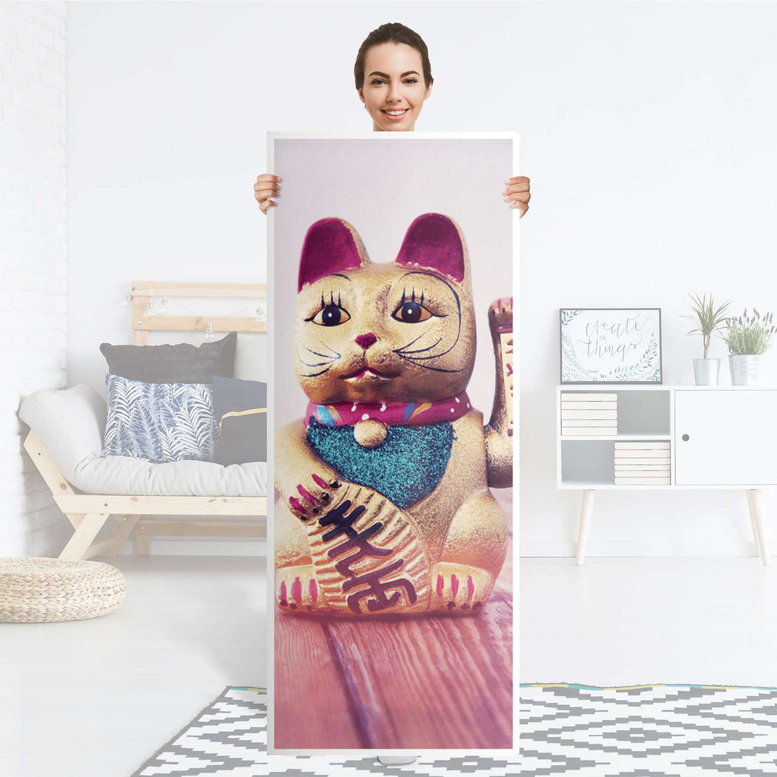 Kühlschrank Folie Winkekatze - Küche - Kühlschrankgröße 60x150 cm