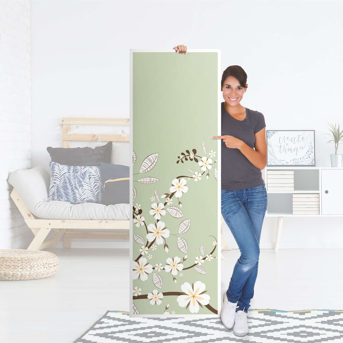 Kühlschrank Folie White Blossoms - Küche - Kühlschrankgröße 60x180 cm