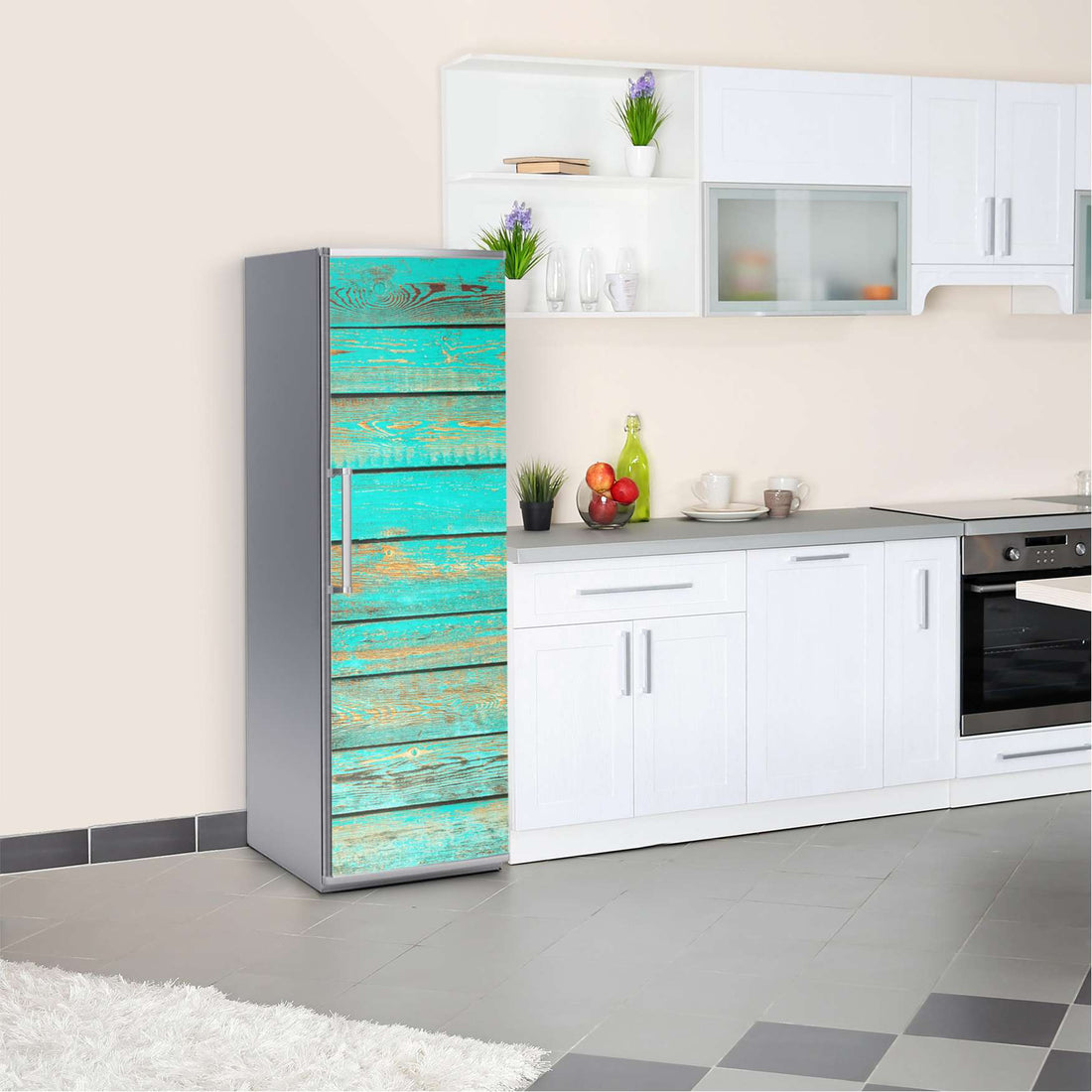 Kühlschrank Folie Wooden Aqua  Kühlschrank 60x180 cm