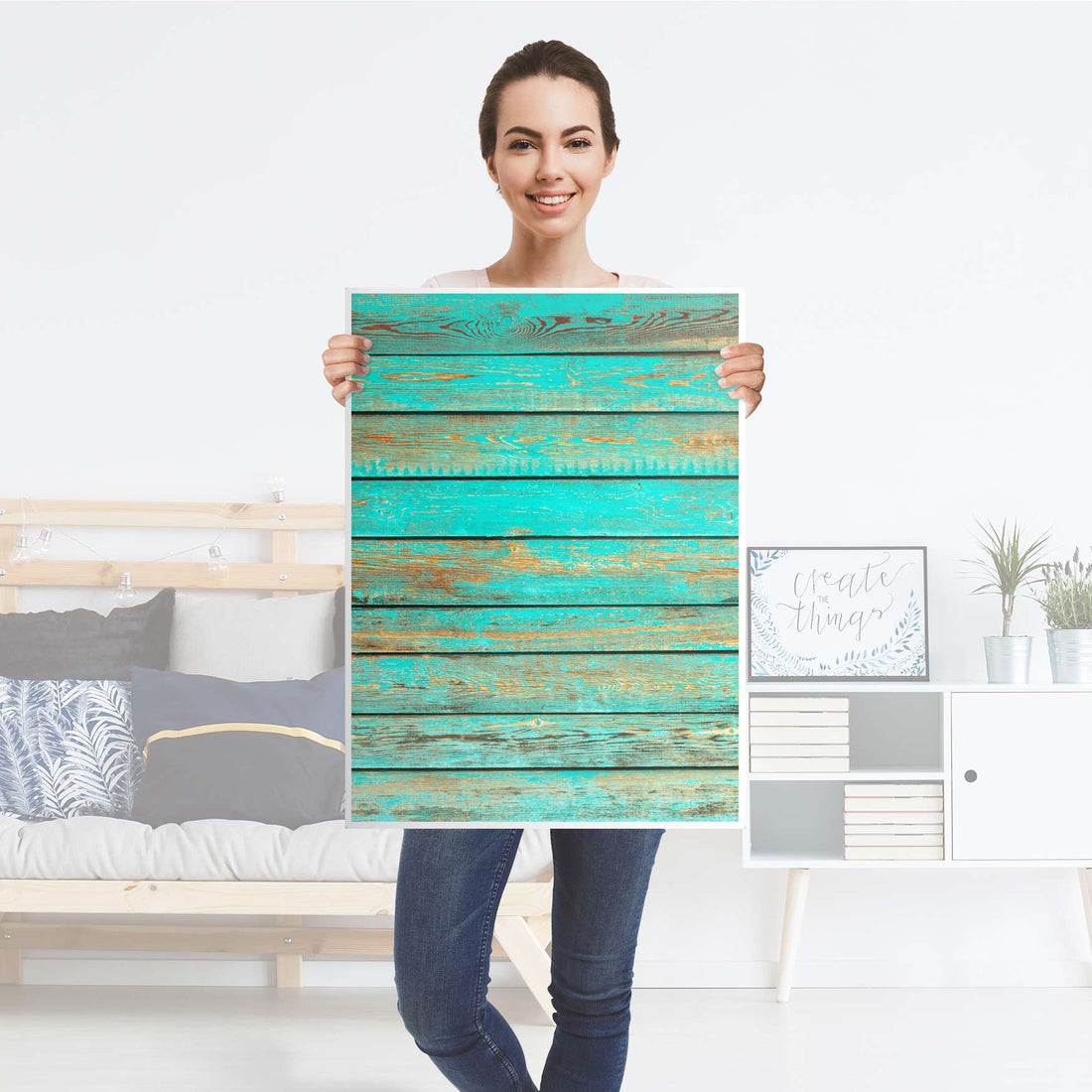 Kühlschrank Folie Wooden Aqua - Küche - Kühlschrankgröße 60x80 cm