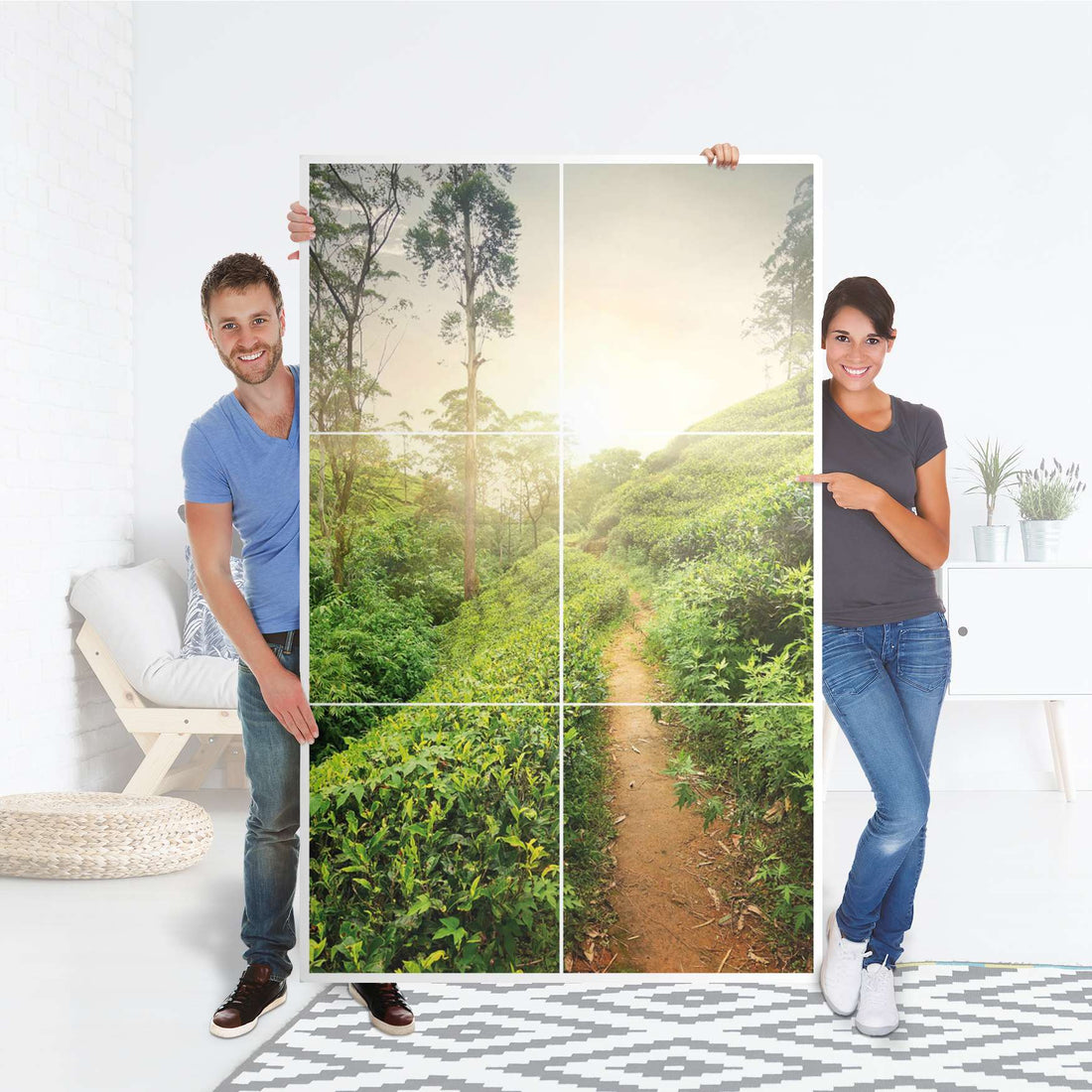 Möbel Klebefolie Green Tea Fields - IKEA Besta Schrank Hoch 6 Türen - Folie