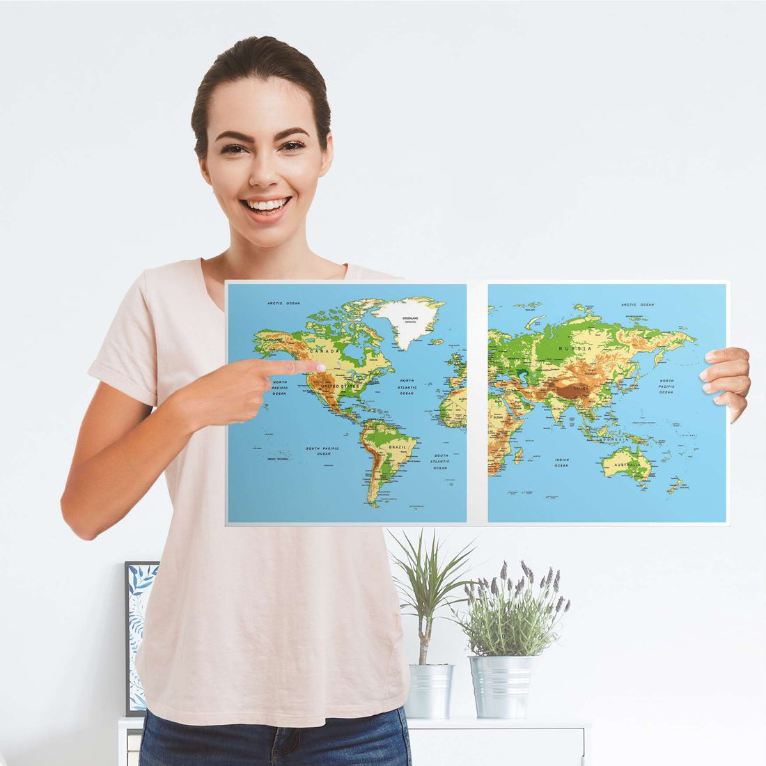 Möbel Klebefolie Geografische Weltkarte - IKEA Expedit Regal 2 Türen Quer - Folie