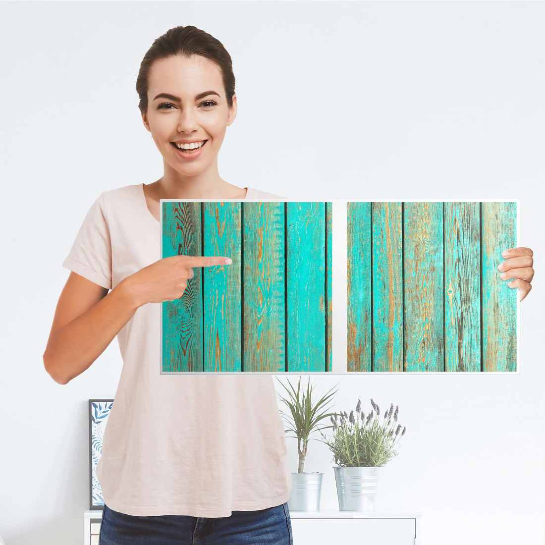 Möbel Klebefolie Wooden Aqua - IKEA Expedit Regal 2 Türen Quer - Folie