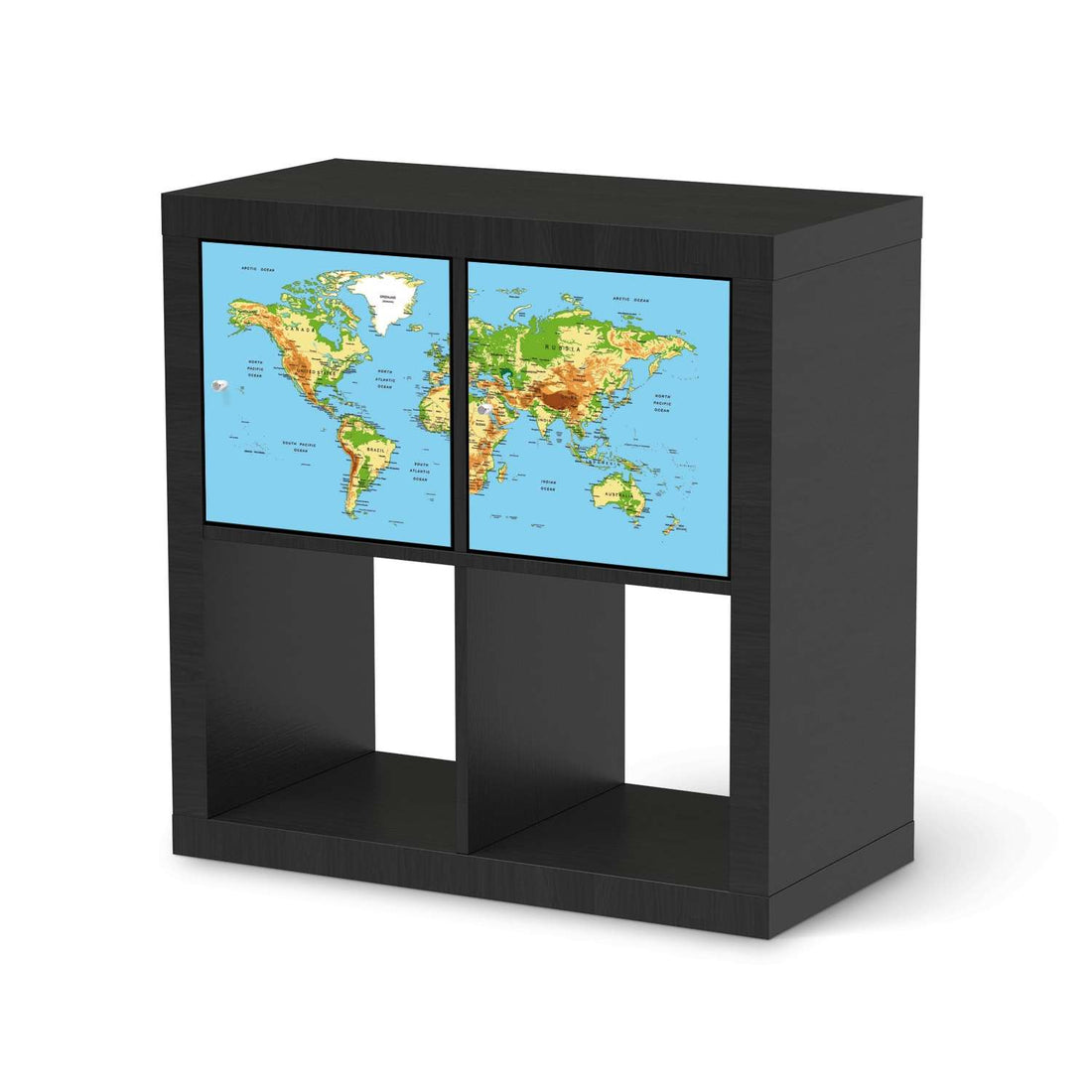 Möbel Klebefolie Geografische Weltkarte - IKEA Expedit Regal 2 Türen Quer - schwarz