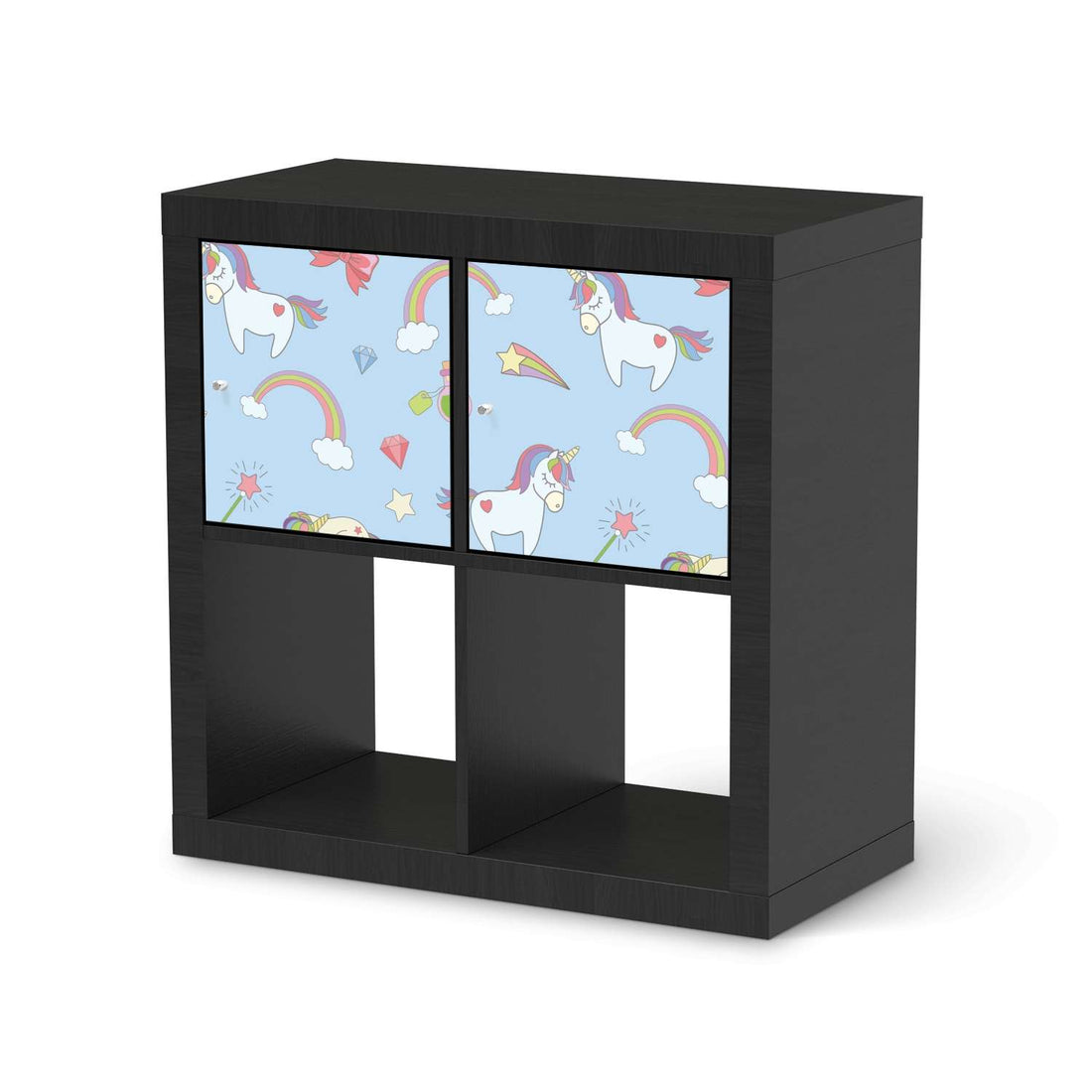 Möbel Klebefolie Rainbow Unicorn - IKEA Expedit Regal 2 Türen Quer - schwarz