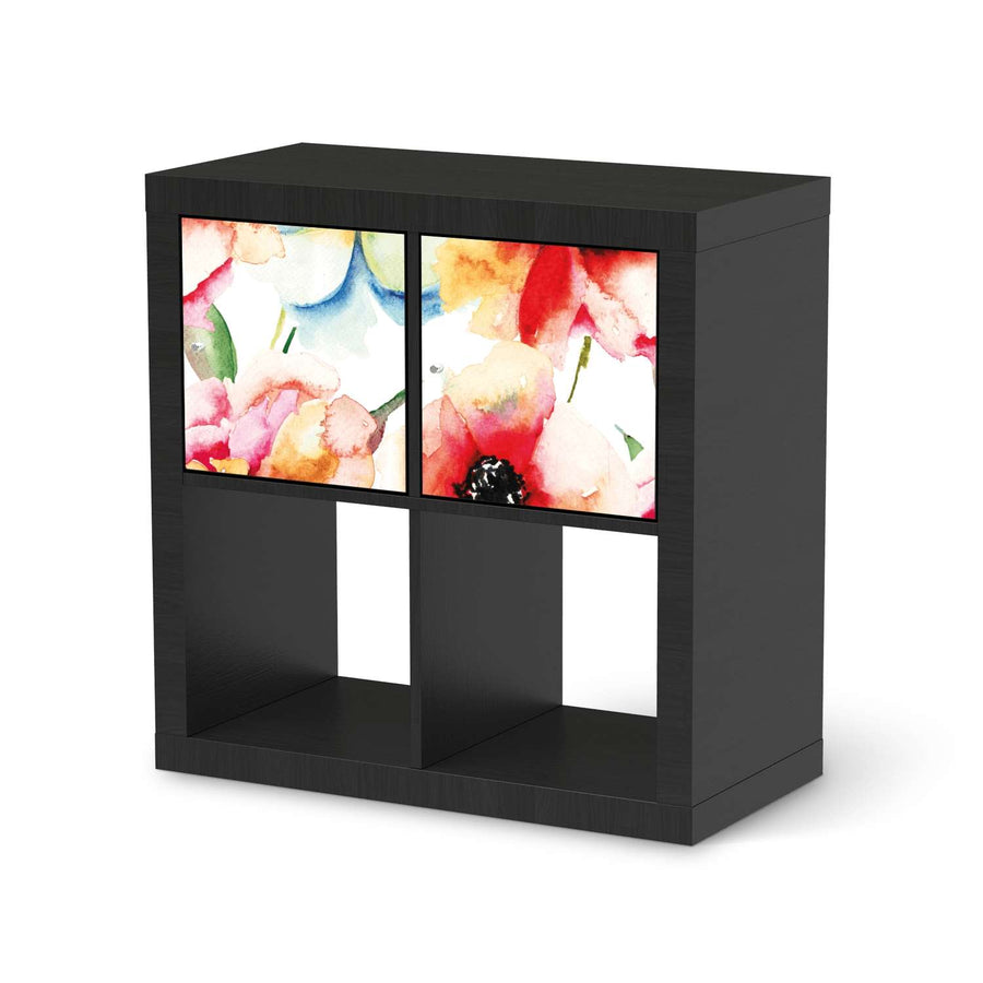 Möbel Klebefolie Water Color Flowers - IKEA Expedit Regal 2 Türen Quer - schwarz