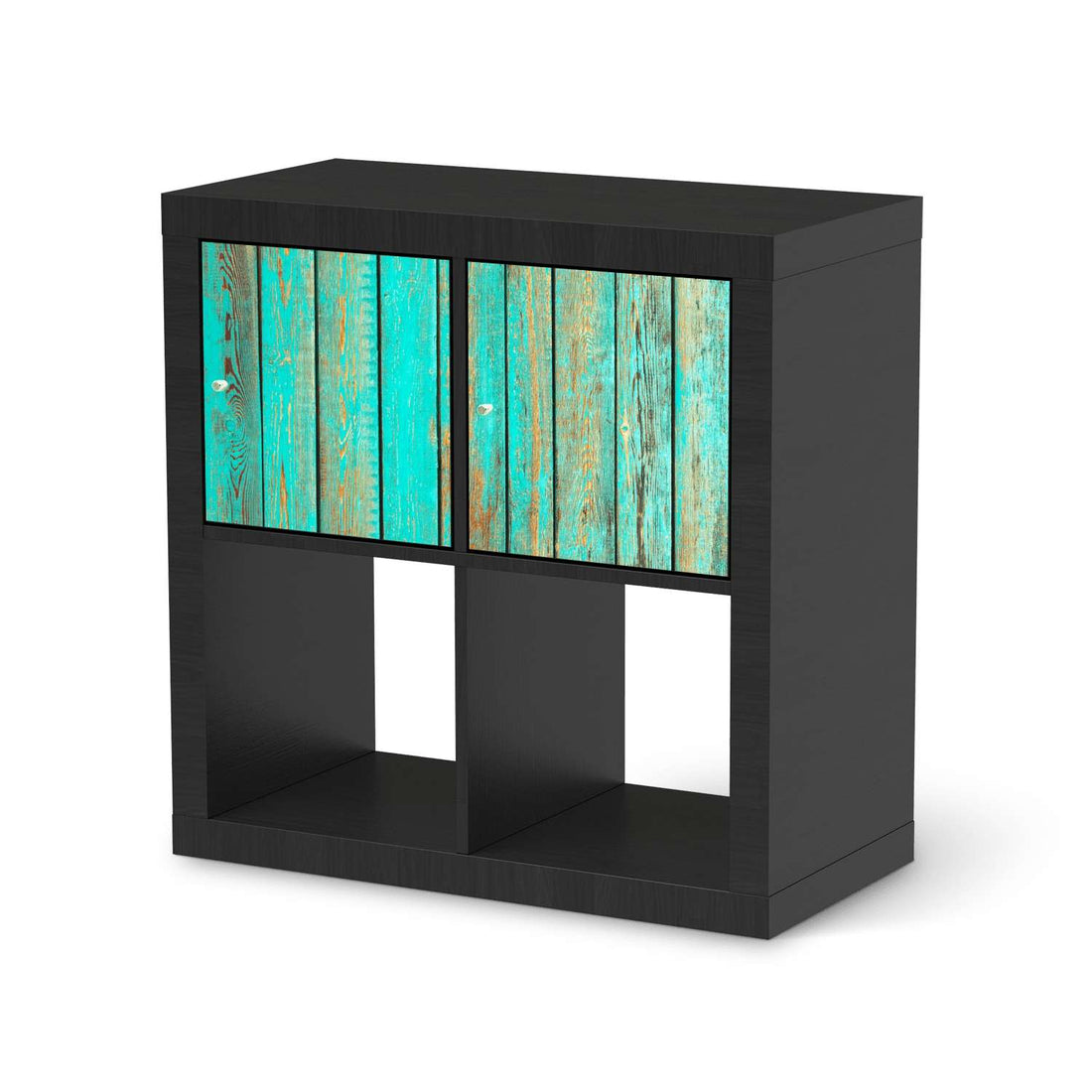 Möbel Klebefolie Wooden Aqua - IKEA Expedit Regal 2 Türen Quer - schwarz